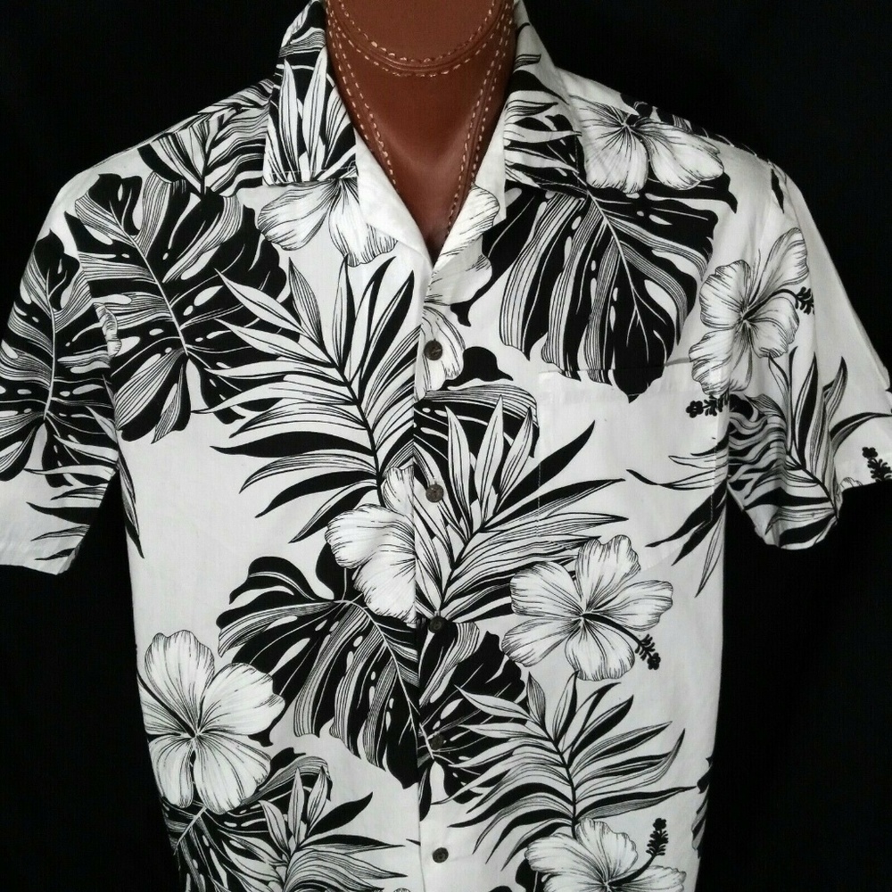 Pacific Legend Aloha Hawaiian Men's Black White L